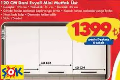 120 CM DANİ EVYELİ MİNİ MUTFAK DOLABI ÜST